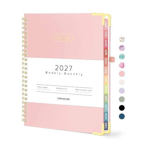 Forvencer 2027 Planner, Hardcover Calendar Planner Jan - Dec 2027, 6"x8" | Spiral Weekly & Monthly Planner, Daily Agenda Book with Tabs, Daily Journal Organizer for Office Home School, Pink - Image 1