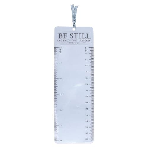 Christian Art Gifts Clear Reading Magnifying Scripture Bookmark for Men, Women & Kids: Be Still & Know - Psalm 46:10 Inspirational Bible Verse w/Ruler for Measuring & Satin Ribbon for Books & Bibles - Image 1