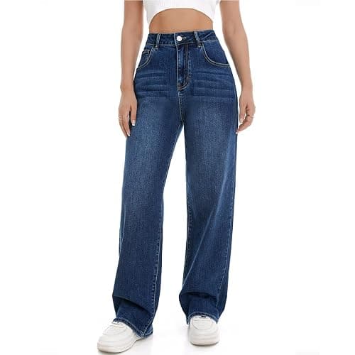 Mars power Women's Wide Leg Jeans High Waisted Baggy Straight Leg Loose Stretchy Casual Denim Pants - Image 1