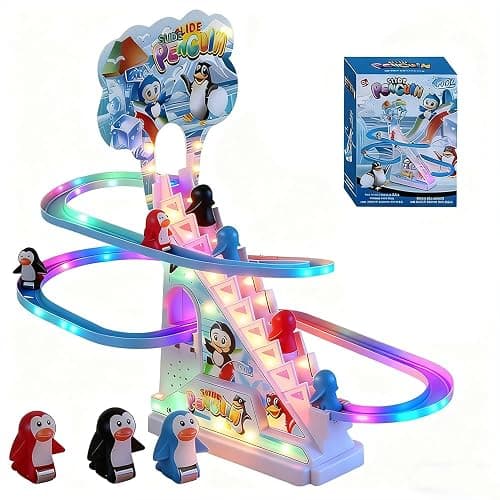 RCOOS Penguin Climbing Toy Set Electric Light Slide Climbing Toys for Automatic Stairs,Playful Santa Race Game Christmas Roller Climbing Toys with LED Light and Music for Toddlers Boys Girls - Image 1