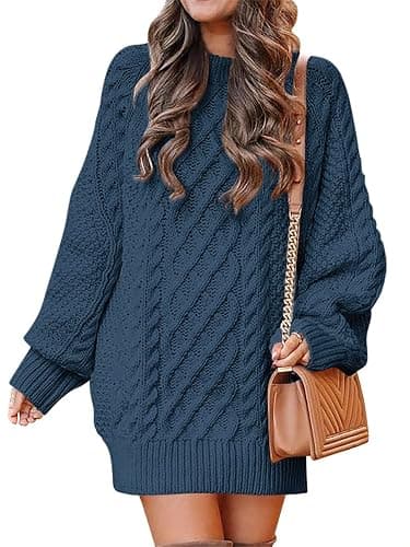 ANRABESS Womens Sweater Dress Oversized Cable Knit Chunky Long Sleeve Short Dresses 2025 Fall Outfits Vacation Winter Clothes - Image 1