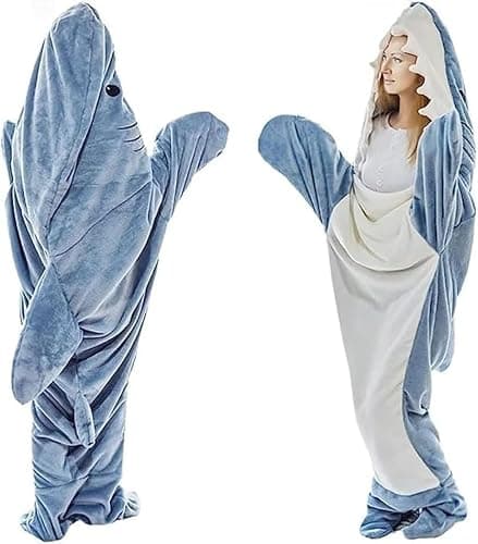Shark Blanket Hoodie - Super Soft Cozy Flannel Sleeping Bag, Wearable Onesie Suit for Height Less Than 165cm (Blue) - Image 1