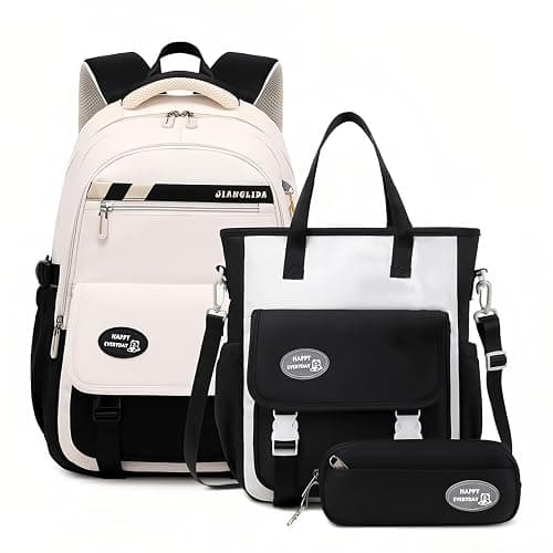 Mildame Backpacks for Girls Set, Aesthetic Backpack for Teens, Lightweight Classic Backpack for Kids, 3Pcs Boys Girls Bookbags with Cute Pendant - Image 1