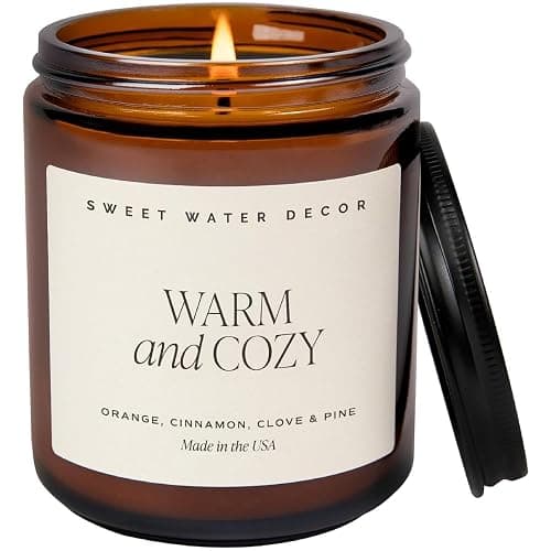Sweet Water Decor Warm and Cozy Soy Candle - Orange Peel, Cinnamon, Ginger and Clove Scented Candles for Home - 9oz Amber Jar + Black Lid, 40+ Hour Burn Time, Made in The USA - Image 1