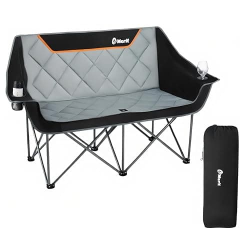 EMERIT Oversized Camping Chair with 650LB Capacity - Heavy Duty Folding Loveseat Camping Couch with Deep Seat & Rip-Resistant Fabric, Padded Comfort, Cup Holders for Outdoor, Lawn & Sports. - Image 1