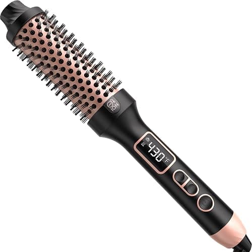 Nimmu Thermal Brush for Blowout Look, 1.5 inch Heated Round Brush, Curling Iron with 10 Temperature Control, Hot Styler Dual Voltage for Travel, Black Gold - Image 1