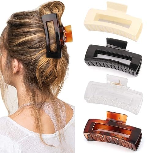 Canitor 4.1 Inche Large Hair Claw/Clips for Thick Hair, Acrylic, Banana Claw, Non-slip, Rectangular Jaw Big Gifts for Women, Girls - 4 PCS - Image 1