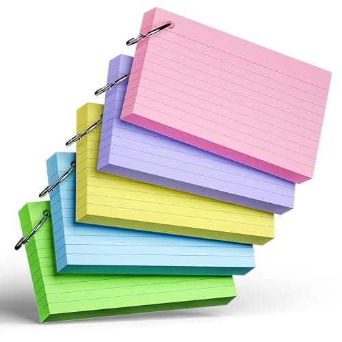 250 Count Colored Index Cards with Ring 3 x 5 Inch Heavyweight Ruled Index Cards, Flash Cards for School & Office Supplies and Home Organization, Durable Study To Do List Note Cards with Ruled Lines - Image 1