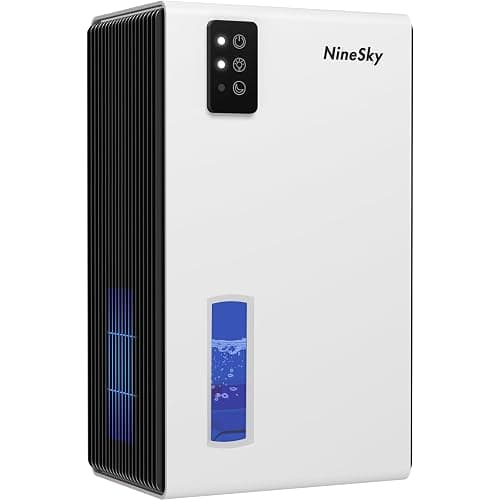 NineSky Dehumidifiers for Home, 95 OZ Water Tank, (1000 sq.ft) Dehumidifiers for Bathroom Bedroom Basement with Auto Shut Off,7 Colors LED Light(White) - Image 1