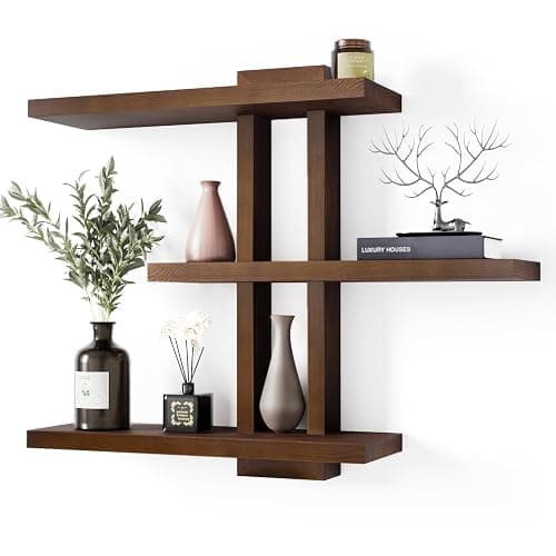 yaqew Variable Wood Floating Shelves Set of 3, Wall Cube Shelves 28.35" Max, Wall Shelves for Living Room Bathroom Bedroom - Light Walnut Color - 28.35" x 23" x 5.9" Max - Image 1