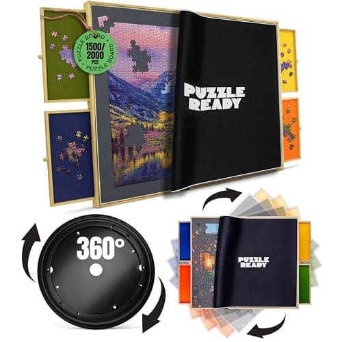 Puzzle Ready Puzzle Board with Drawers & Cover Mat - 1500-Piece Wooden Jigsaw Table - 37" X 28" Portable Board with Lazy Susan for Puzzlers - Colorful Puzzle Table Trays for Sorting - 1500 Pieces - Image 1