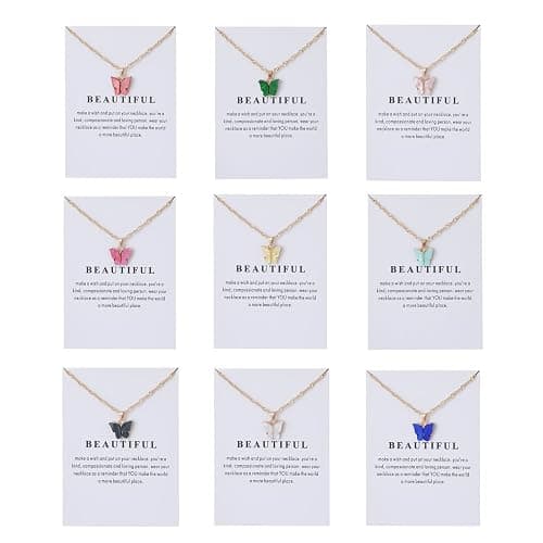 Rrdaily 9 Pcs Dainty Colorful Butterfly Pendant Necklace Set for Women,Bohemian Acrylic Butterfly Chain Necklace Cute Jewelry Gift - Image 1