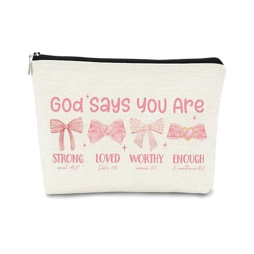 BARPERY God Says You are Preppy Stuff Pink Coquette Bow Makeup Bag, Coquette Accessories,Christian Gifts for Women, Cute Bag, Trendy Makeup Bag, Preppy Christmas Stuff,Cute Makeup Pouch - Image 1