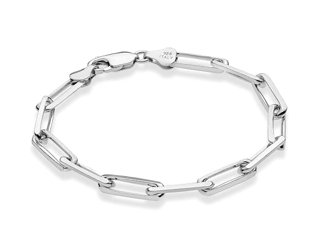 Miabella Solid 925 Sterling Silver Italian 5mm Paperclip Link Chain Bracelet for Women Men, Made in Italy - Image 1
