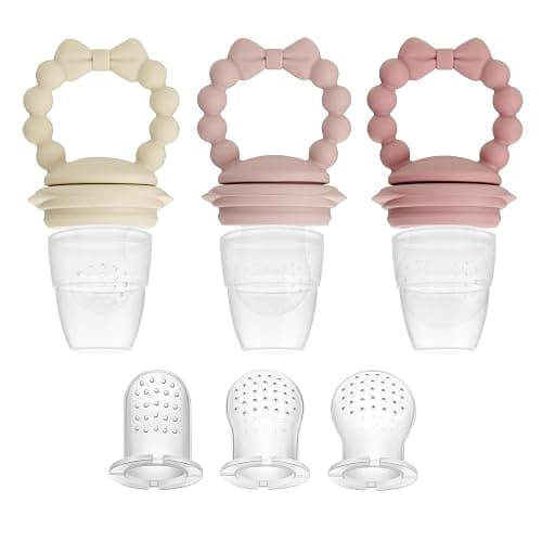 PandaEar 3 Pack Baby Fruit Food Feeder Pacifier with 3 Different Size Silicone Pouch, Silicone Teethers for Babies 3-6-12 months, BPA Free Mesh Feeder, Baby Solid Food Essentials - Image 1