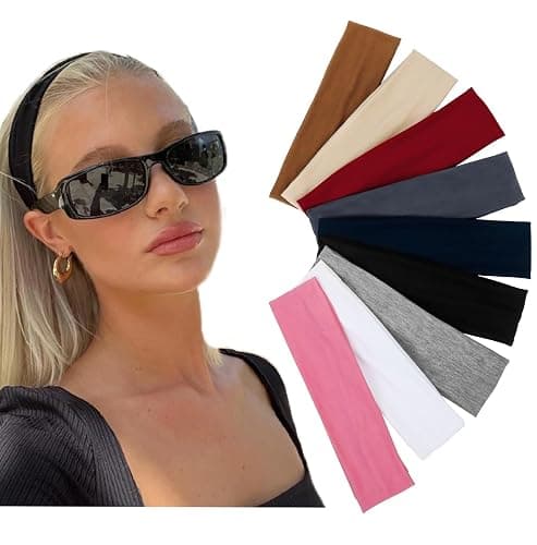 Multicolor Soft Fabric Headbands for Women - Elastic Non-Slip Head Bands, Fashion School Hair Accessories, 9 Pack - Image 1