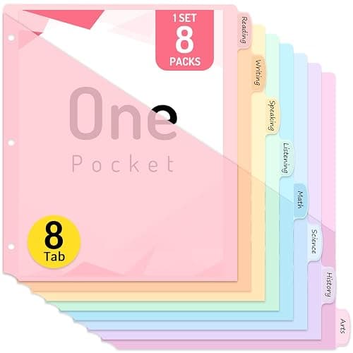 Forvencer 8 Count Dividers for 3 Ring Binder, 8 tabs Binder Dividers with Pocket for US Letter Size, Binder Dividers with Tabs for School Office and Home Organization, Multicolor, 1 Set - Image 1