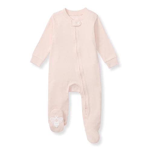 Burt's Bees Baby Girls' Organic Cotton, Sleep and Play Footed Pajamas | Easy zip front PJs feature a 2-way zipper to ensure newborns have a restful nights sleep - Image 1