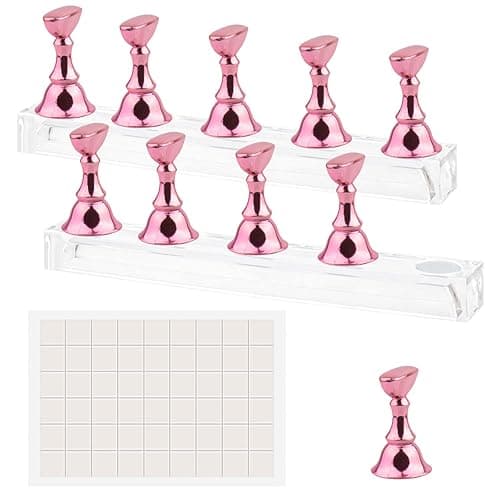 Difenni Nail Stands Acrylic Nail Art,Press on Nail Stand Magnetic Nail Tips Practice Holder 54 Pcs Reusable Adhesive Putty for DIY Painting(Pink - Image 1