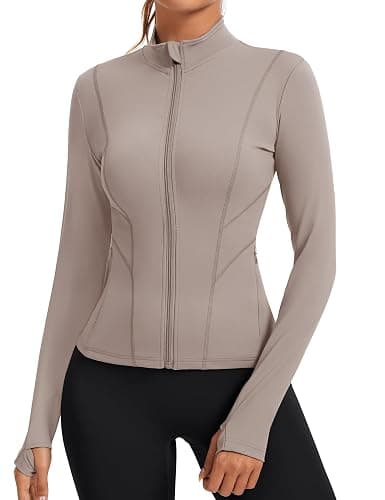 Rapbin Women's Slim Fit Workout Jackets Full Zip Long Sleeve Running Athletic Tops Yoga Shirts with Thumb Holes - Image 1