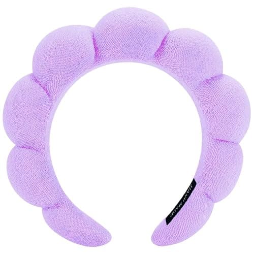 AOENJIE Spa Headbands for Washing Face or Makeup, Sponge Bubble Skincare Headbands, Puffy Terry Cloth Hairband for Women, Skin Care Makeup Headwear Hair Accessories for Girls(Purple) - Image 1