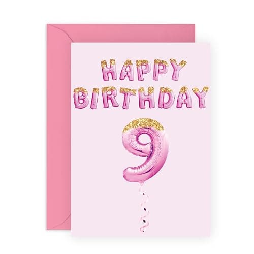 CENTRAL 23 9th Birthday Card For Girl - Little Girl Birthday Card 9 Year Old - Pink Party Balloons - Ninth Birthday Card For Daughter Granddaughter Niece - Comes With Fun Stickers - Made In The UK - Image 1