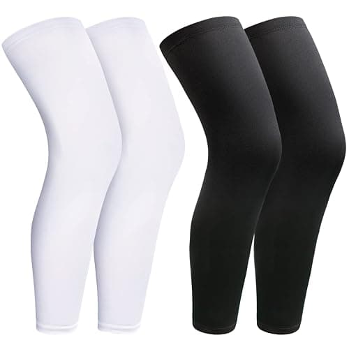 2Pairs Leg Sleeves,Full Leg Compression Sleeve,Compression Long Knee Sleeve,Sports Compression UV Long Leg Sleeves with Anti-slip Silicone Strips for Men Women Running Basketball Football(White&Black) - Medium - Image 1