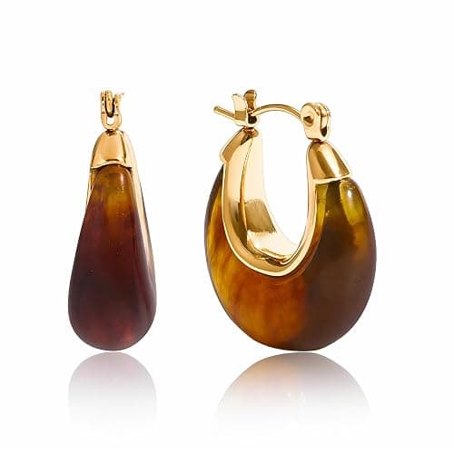 Fullpop Vintage Earrings for Women, Chunky 14K Gold Plated Resin Hoop Earrings Lightweight Hollow Drop Earrings Hypoallergenic Earrings for Women Vintage Anthropologie Jewelry Gifts for Women - Image 1