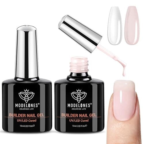 modelones Builder Nail Gel, 2 Pcs Clear and Cover Nude Builder Nail Polish, 8-in-One Apex Building Thickening Strengthener Extension Rubber Color Base Gel for DIY Home Salon Gifts LED Lamp Cured 10ml - Image 1