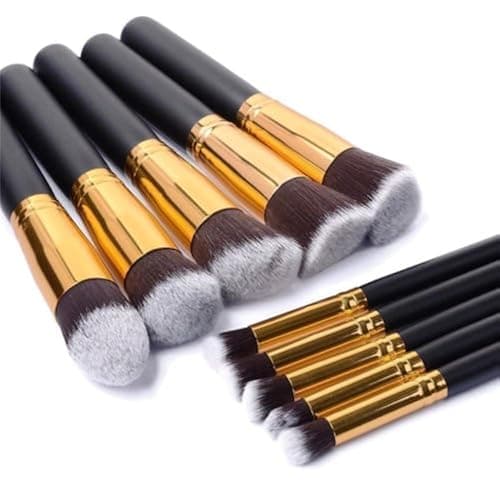 Make Up Brushes GLAMZA 10pc Make Up Brush Set - Professional Synthetic Makeup Brushes - Premium Black & Gold Blending Foundation Brushes Cosmetic Concealer Brush Set - Image 1