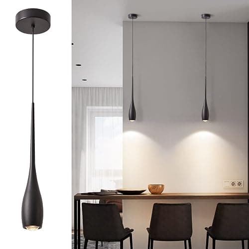 JULiN HOME Black Pendant Light for Kitchen Island, LED Dimmable Pendant Light fixtures, Small Modern Industrial Hanging Pendant Light for Over Sink, Bar, Dining Room, Bedside(1-Pack) - Image 1
