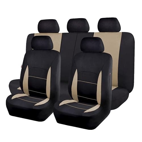 Flying Banner Car Seat Covers Set Beige Tan Front Seats Rear Bench Polyester car seat Protectors Easy installations Rear Bench Split Classic Man Lady - Image 1