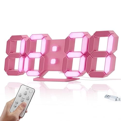 COVERY Pink Digital Wall Clock, 3D LED Desk Clocks, 10 '' Large Numbers for Girl Room - Alarm, Snooze, Temperature, Remote, Nightlight, Auto Brightness Lights, Valentines Gift - 10'' Pink Light Led Clock With Remote Control - Image 1