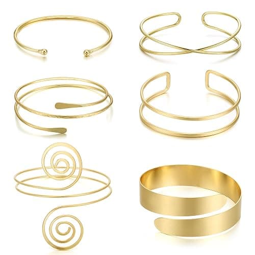 YVVLEE 6 Pieces Minimalist Gold Arm Cuff Bracelets Set Adjustable Coil Bangle Upper Arm Cuff Armband Jewelry Set for Women - Image 1