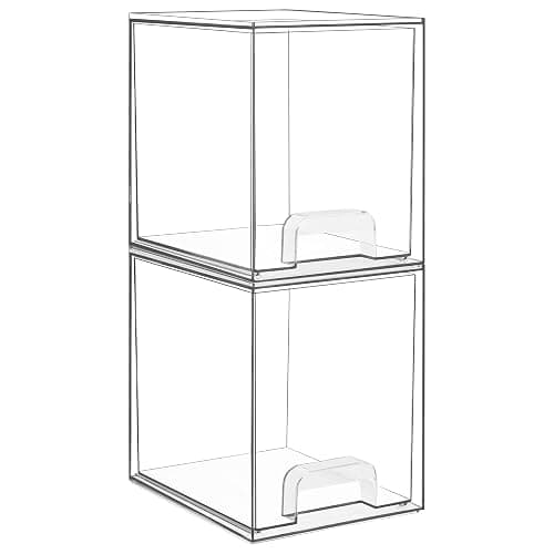Vtopmart 7.6" H Clear Stackable Storage Drawers, 2 Pack Plastic Organizers Bins for Skincare, Cosmetics,Beauty Supplies,Ideal for Vanity, Bathroom,Kitchen Countertop,Cabinet Organization - 2pack High - Image 1