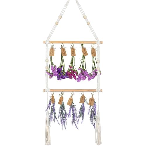 OtGalk 2-Tier Hanging Herb Drying Rack – Includes 30 Brown Gift Tags & 32ft Natural Jute Twine – Handwoven Boho Style Plant Hanger for Drying Herbs, Flowers, Sage – 37" Tall, Home Décor & Gift Idea - Image 1