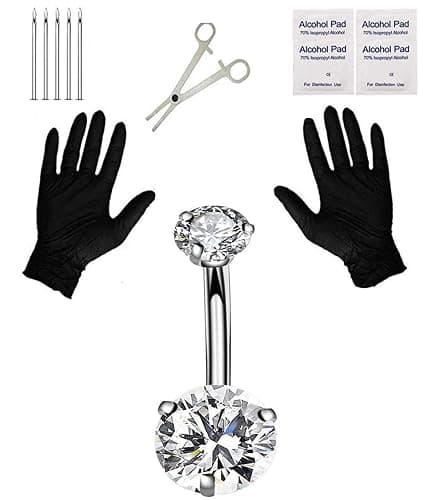 Jconly Pain-Free Belly Button Piercing Kit - 14G Hypoallergenic Steel Needles & Clamp | Professional Navel Ring Starter Set for Safe DIY at Home - Image 1
