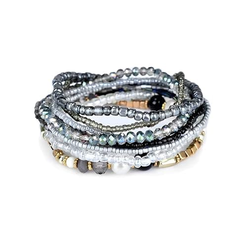 Nexoluxa Beaded Bracelets for Women Stackable Bead Summer Rainbow Stack Boho Stetch Handmade Crystal Elastic Colorful Small Beaded Bulk Bracelets Womens Beaded Bracelet Jewelry Gift - Image 1
