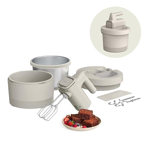 bella 3.5 Qt Hand & Stand Mixer, 2 in 1 Electric Mixer with Bowl, Dough Hook, Whisk & Egg Beater, Multifunctional Handheld Mixer for Baking, 200 Watt, Oatmilk - Image 1