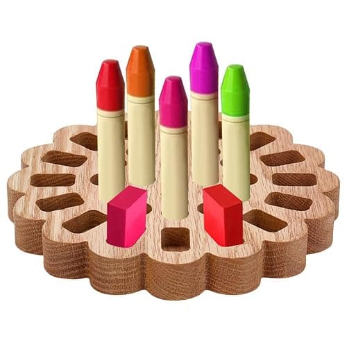 ACRNIGHEET Wooden Crayon Holder, Flowers Shapes Crayon Holder for 16 Blocks Crayons and 16 Sticks Crayons, Art Painting Supplies Storage Organizer - Image 1