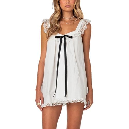 Cjfdfy Women's Cute Shift Mini Dress Lace Trim Sleeveless Y2k Flowy Babydoll Dresses Summer Casual Trendy Going Out Sundress - Image 1