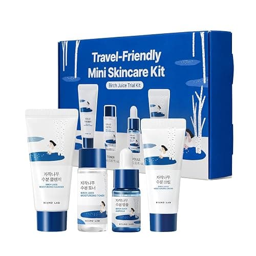 ROUND LAB Birch Juice Moisturizing Mini Kit, 4-Step Travel Size Skincare Set (Cleanser, Toner, Serum, Cream), Daily Skin Care Routine Trial Kit for Acne-Prone and Sensitive Skin, Korean Skin Care - Image 1
