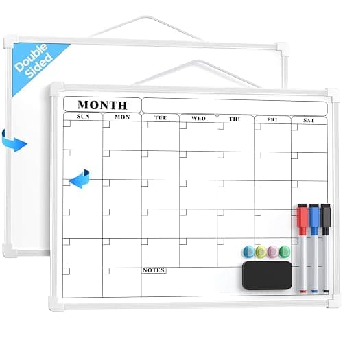 MaxGear Monthly Calendar Dry Erase Board for Wall, 16"x12" Small Hanging Double-Sided White Board, Portable Whiteboard for Planning, Drawing, Memo, to Do List, School, Home, Kitchen, Office - Image 1