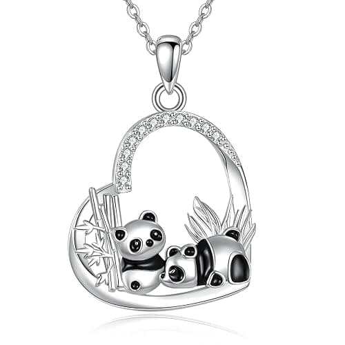 DAYLINLOVE Panda Gifts 925 Sterling Silver Panda And Bamboo Heart Pendant Necklace Animal Jewelry Gifts for Women - Image 1