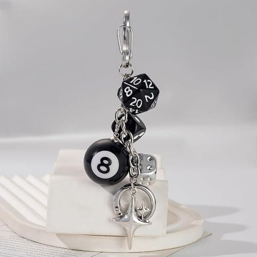 Black 8 Ball Dice Charm Keychain - Cute Bag Purse Handbag Accessories, Y2K Aesthetic Key Chain for Women Men Birthday Gifts for Friend (10x5cm) - Image 1