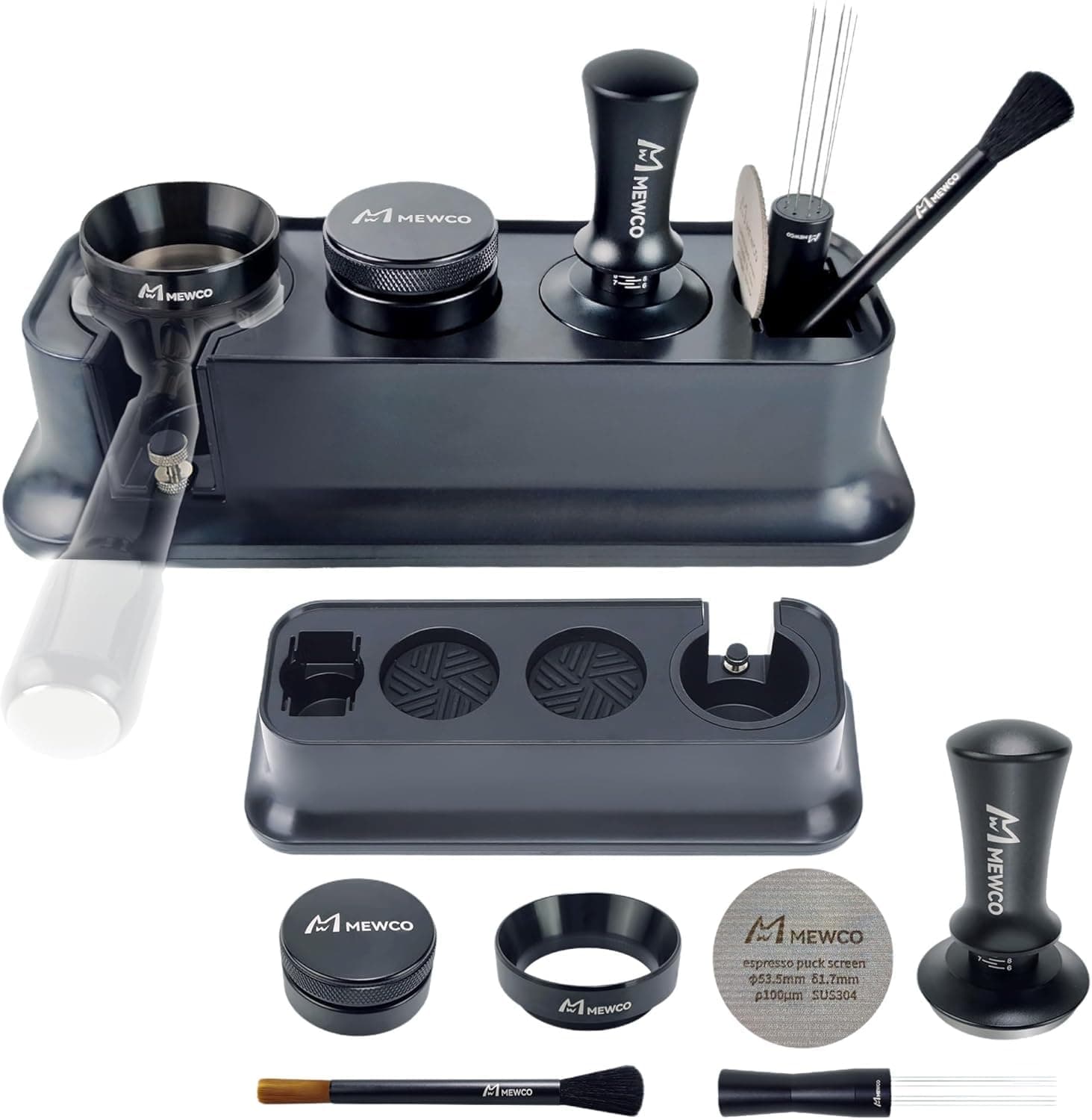 Paquete de 7 estaciones de manipulación espresso y distribuidor de café con agitador WDT y espresso, embudo de dosificación de café y visualización de disco de expreso, accesorios para bar y oficina - Image 1