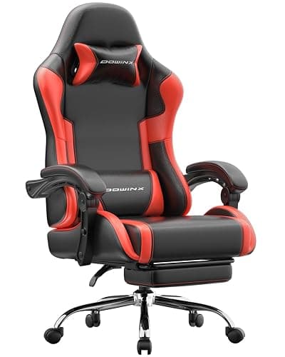 Dowinx Ergonomic Gaming Chair with Footrest & Massage Lumbar, 2D-Linkage Armrests for Computer Chair 330lbs with Headrest Pillow for Office, Home, Streaming and Long Gaming Sessions, Red - Image 1