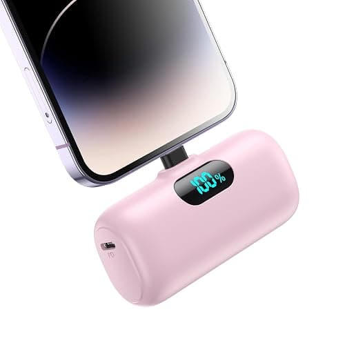 HETP Mini Portable Charger for iPhone,Upgraded 5000mAh PD Fast Charging Battery Pack,LCD Display Cute Power Bank Portable Phone Charger for iPhone 14/14 Pro Max/13/13 Pro/12 Pro/11/XS/XR/X/8/7/6-Pink - Image 1