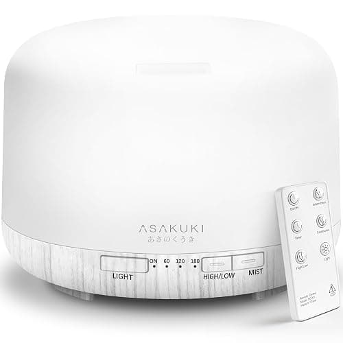ASAKUKI 500ml Premium Essential Oil Diffuser with Remote Control, 5 in 1 Ultrasonic Aromatherapy Fragrant Oil Humidifier Vaporizer, Timer and Auto-Off Switch (White) - Image 1