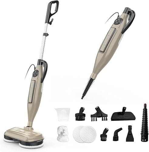 DEVOAC VM6 Scrubbing Steam Mop with Rotating Mop Pads, 10 in 1 Steam Mop, Lightweight Spin Mop & 3 Steam Modes for Hard Floor Laminate Marble Floors (Khaki) - Image 1